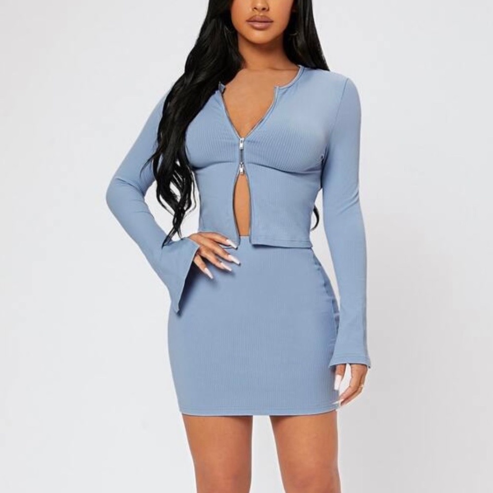 Blue Zip Up Two Piece Set